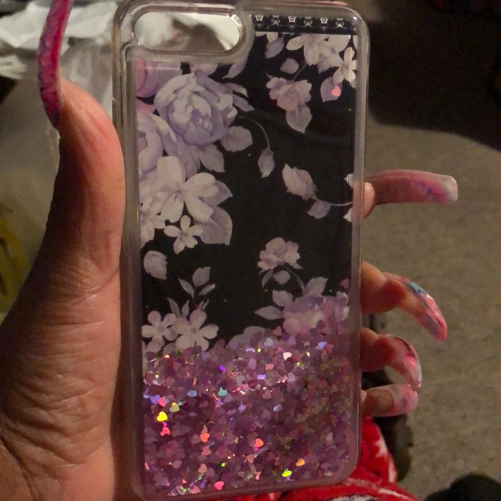 iPhone 7/8 Plus Black flowered case with glitter